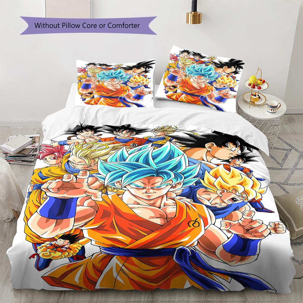 Dragon Ball Super Pattern Bedding,Quilt Set Quilt Cover Pillowcase Home Birthday Gift (1 * Duvet Cover + 2 * Pillowcase, Without Core)
