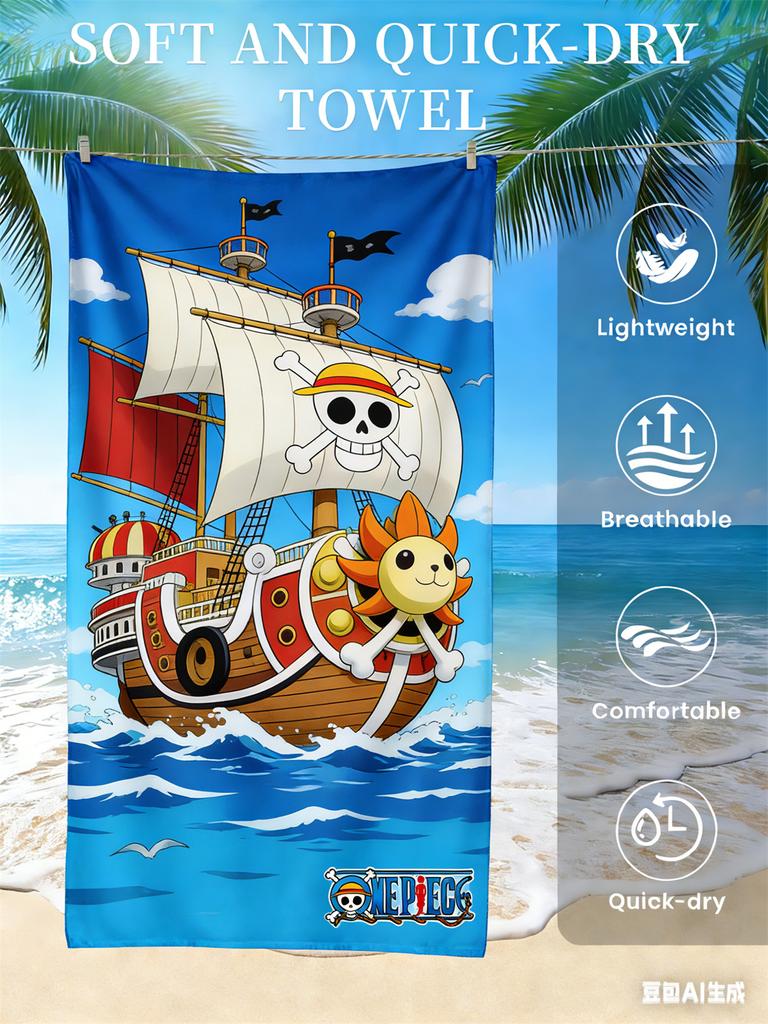 One Piece Monkey D. Luffy Beach Towel, Anime Fans Exclusive Limited Edition Pirate Themed Bath Towel for Beach, Pool & Bathroom