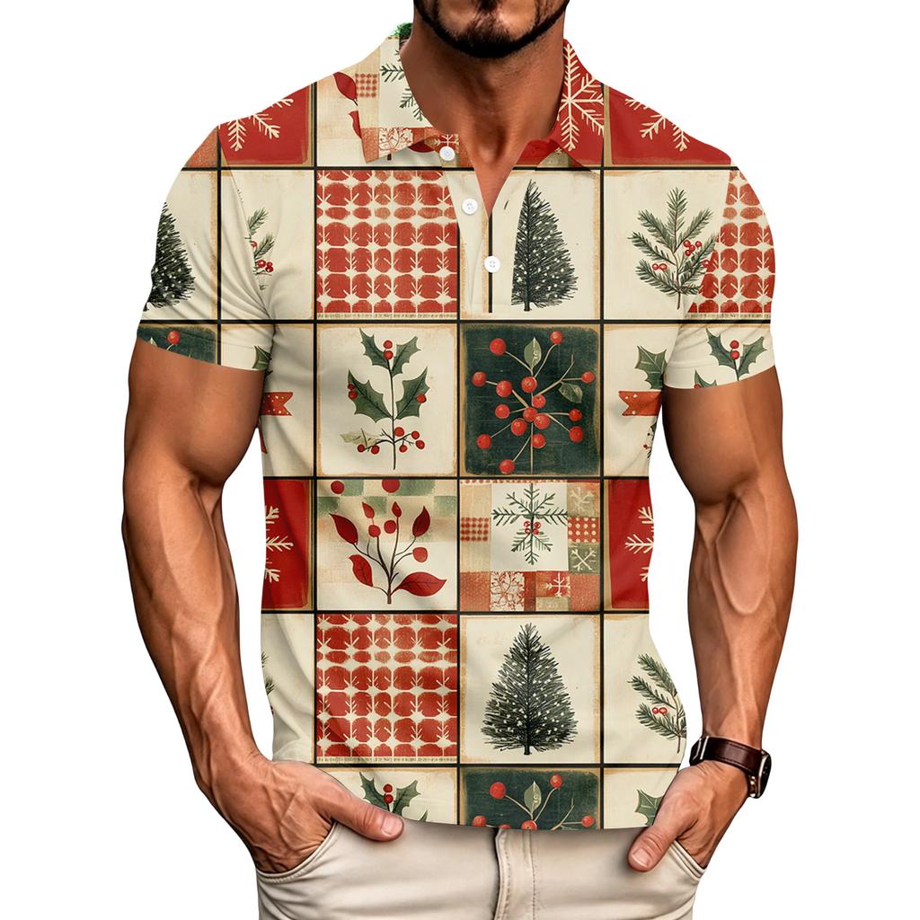 Men's Relaxed Fit Christmas Print Short Sleeve T-Shirt for Casual Holiday Wear