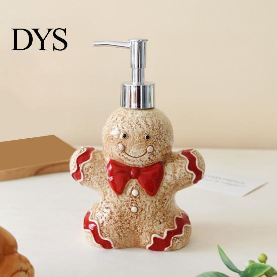 Decorative Ceramic Bottle Christmas Soap Dispenser, Gingerbread Man House Bear Liquid Hand Dispenser Container, Refillable Shower Gel Lotion