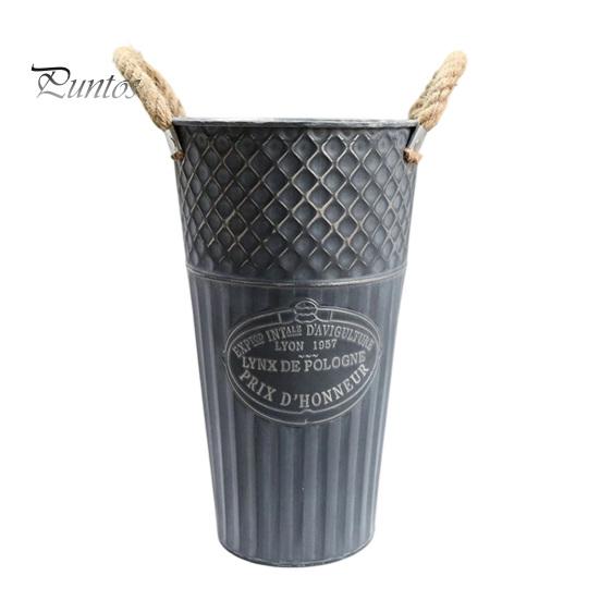 Retro Style Metal Flower Pot Vintage Buckets, Rustic Vases with Handles, Floral Containers, Wide Balcony Arrangement Holder Mouth Plant Display