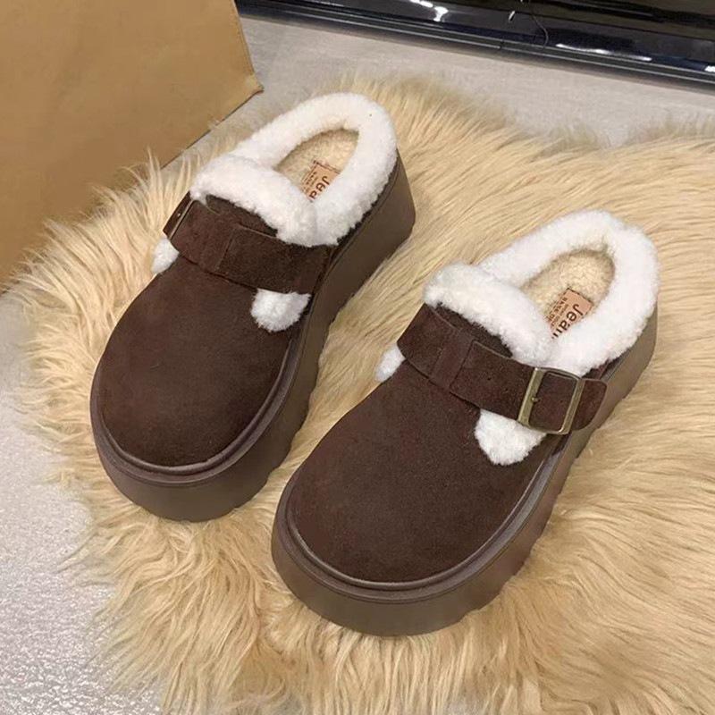 Thick-bottomed bag head, half slippers, outer wear, autumn and winter new lazy plush Birkenstock cotton mop