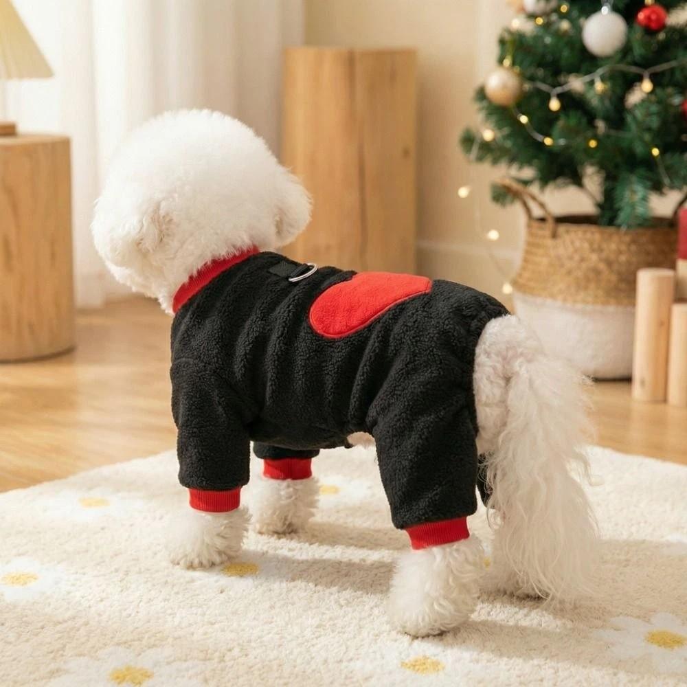 Fashion Warm Heart Pattern Dog Jumpsuit Polar Fleece Soft Dog Towing Suit Comfortable with D Ring Dog Pajamas Outdoor Walk