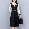 Plus-Size Women's Slim-Fit Long-Sleeve Dress with Contrasting Colors for Spring and Autumn