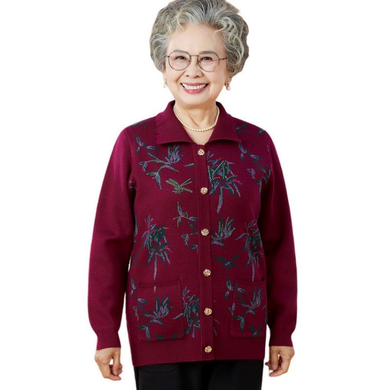 Mom's knitted cardigan loose thin old lady clothes old lady sweater women's spring coat