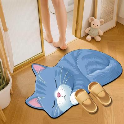 Cartoon Cat Bathroom Mat, Shower Room Water-absorbing and Wear-resistant Floor Mat, Room Dirt-resistant Door Mat