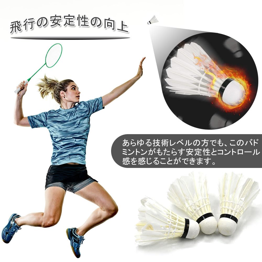 KALOLINNA Badminton Set of 12 High Stability Durable Stable Lightweight Long Lasting For Indoor Outdoor Games Practice White