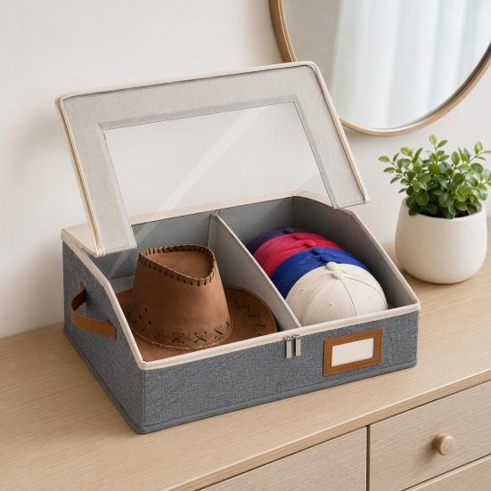 Hat Organizer with Clear Window Lid Flip Access Design Stackable Adjustable