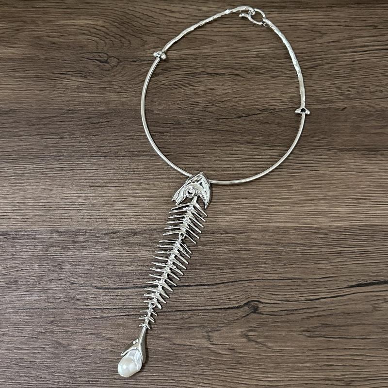Nový design slitina velká rybí kost přívěsek choker náhrdelník pro ženy přehnaný náhrdelník šperkové doplňky dárek