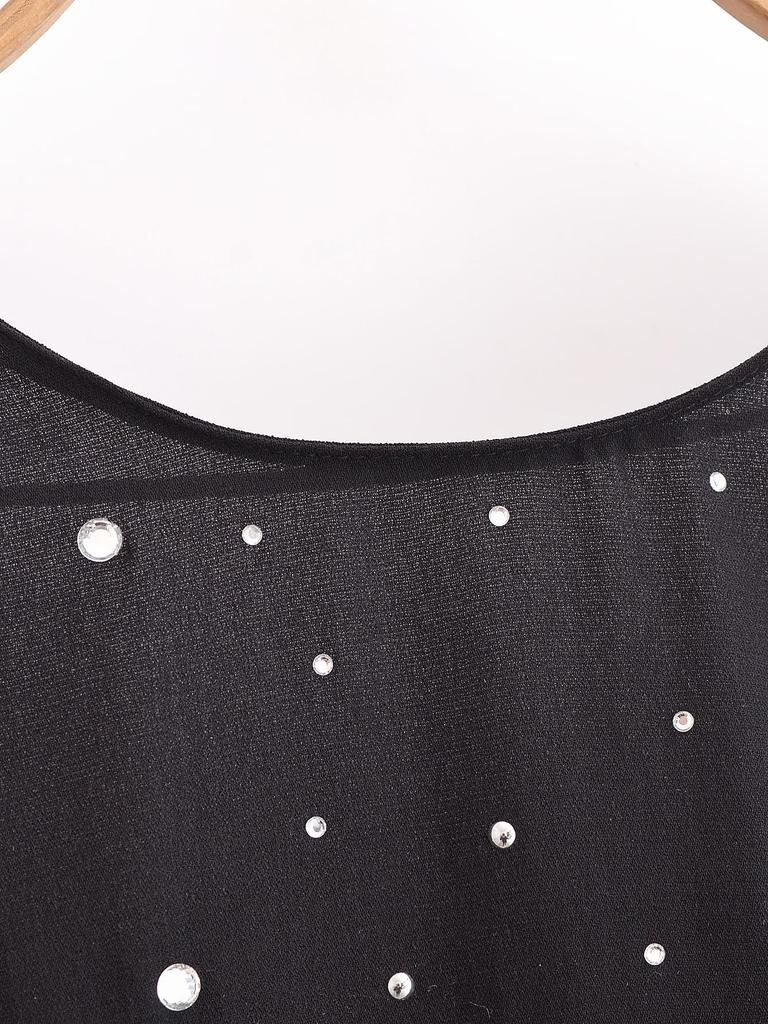 2024 Winter Women's European & American Style Backless Sequin Crew Neck Long Sleeve Top