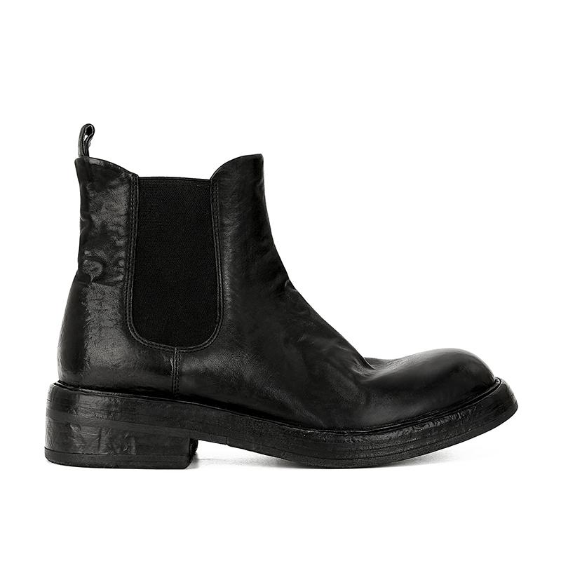 [] Wang Fried Grade~ Washed Shrinking Horse Leather Folded Cigarette Elastic Chelsea Boots Women's Short Boots