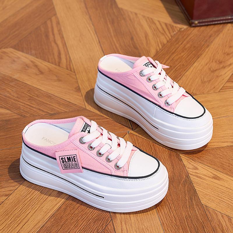 Thick-soled White Shoes for Women Summer Breathable Mesh Shoes Half Slippers All-match Sports Casual Platform Shoes