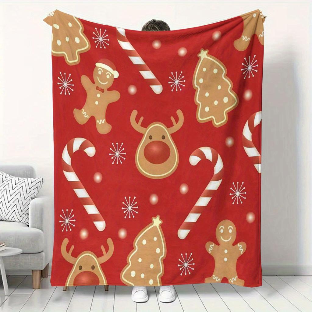 1pc Christmas Multi-Element Pattern Printed Blanket, Comfortable Soft Flannel Throw for Napping - Holiday Gift and Birthday Pres