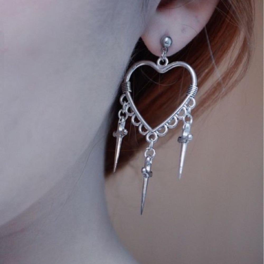 Goth Personality Sliver Color Stainless Steel Bowknot Cross Hollowed-out Awn Star Tassel Dangle Earrings for Women Punk Jewelry