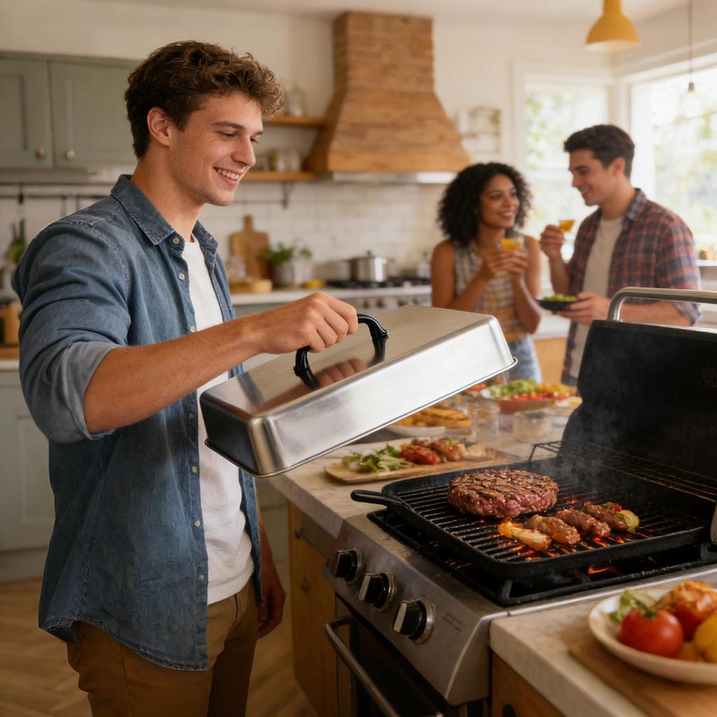 Edelstahl-Grillplatte Abdeckhaube Rechteckig Hitzebeständig Dampfhaube für BBQ-Grill Fleisch Gemüse Lebensmittelabdeckung Kochzubehör