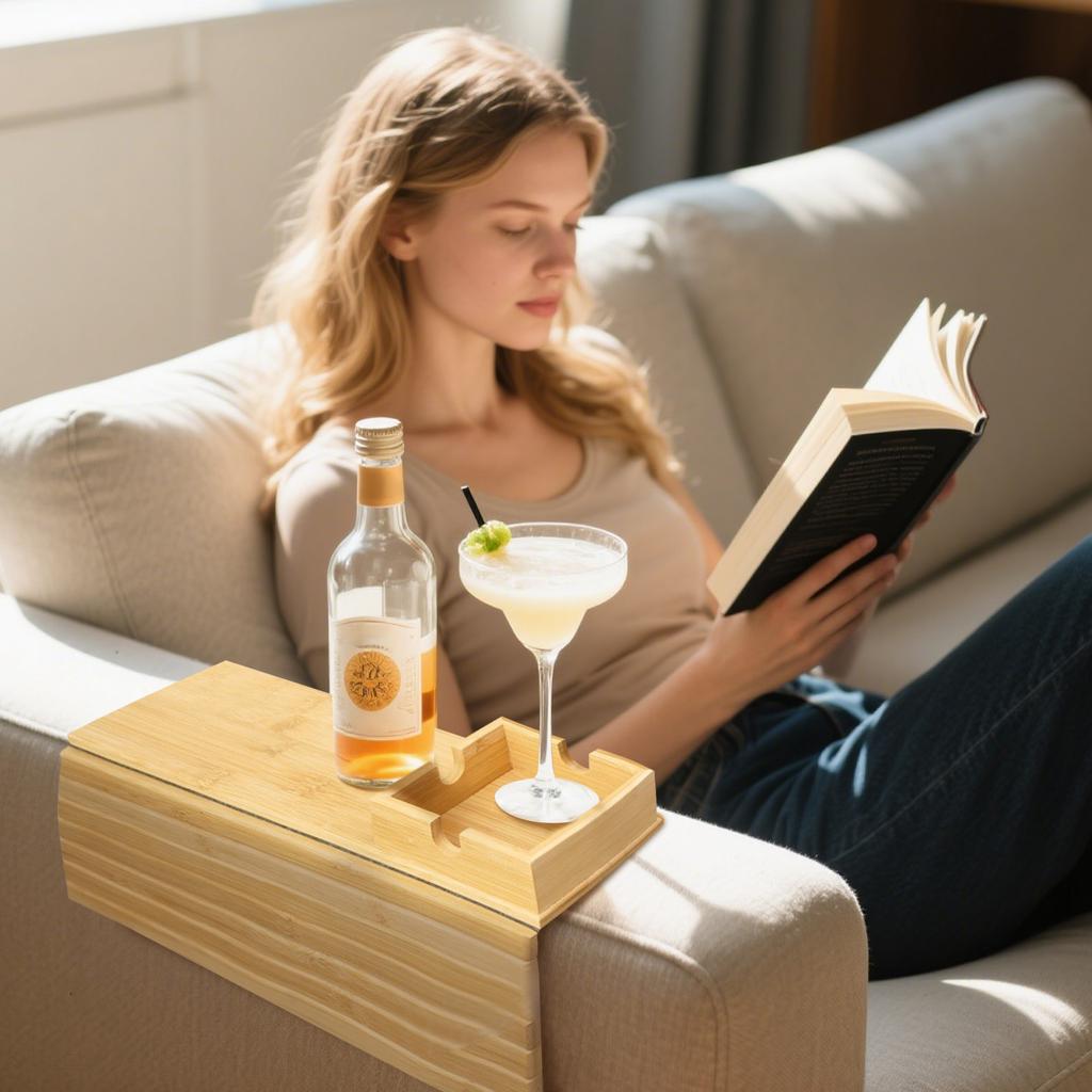 Couch Arm Tray Table, Foldable Sofa Armrest Tray Table For Couch, Flexible And Anti-Slip Couch Arm Cup Holder Tray, Portable Sofa Arm Table Tray