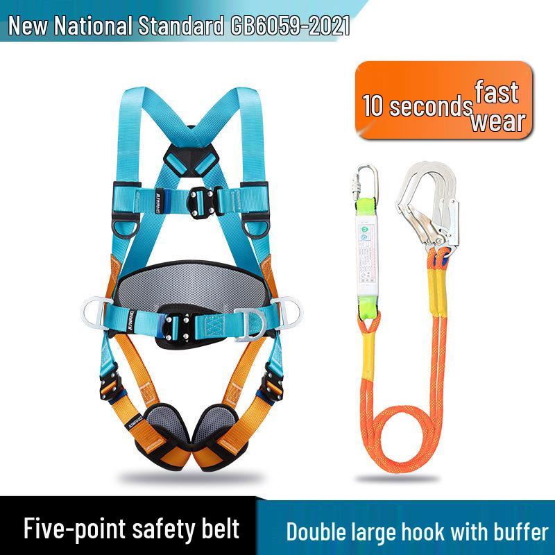 5-Point Full-Body Electrician Safety Harness with Double Hooks for High-Altitude Work