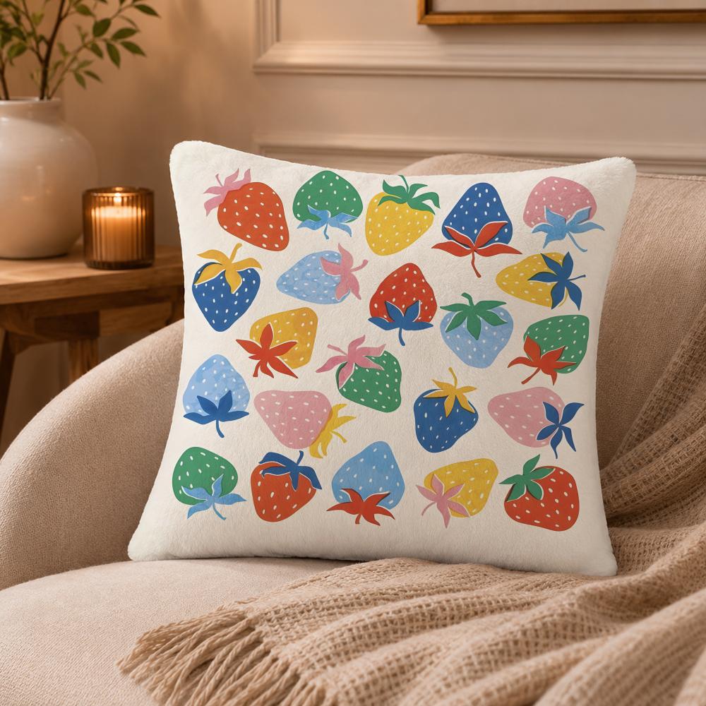 Strawberries Cushion Cover Anti-dustmite Pillowcase Invisible Zipper Silky Short Plush Sofa Cushion Cover