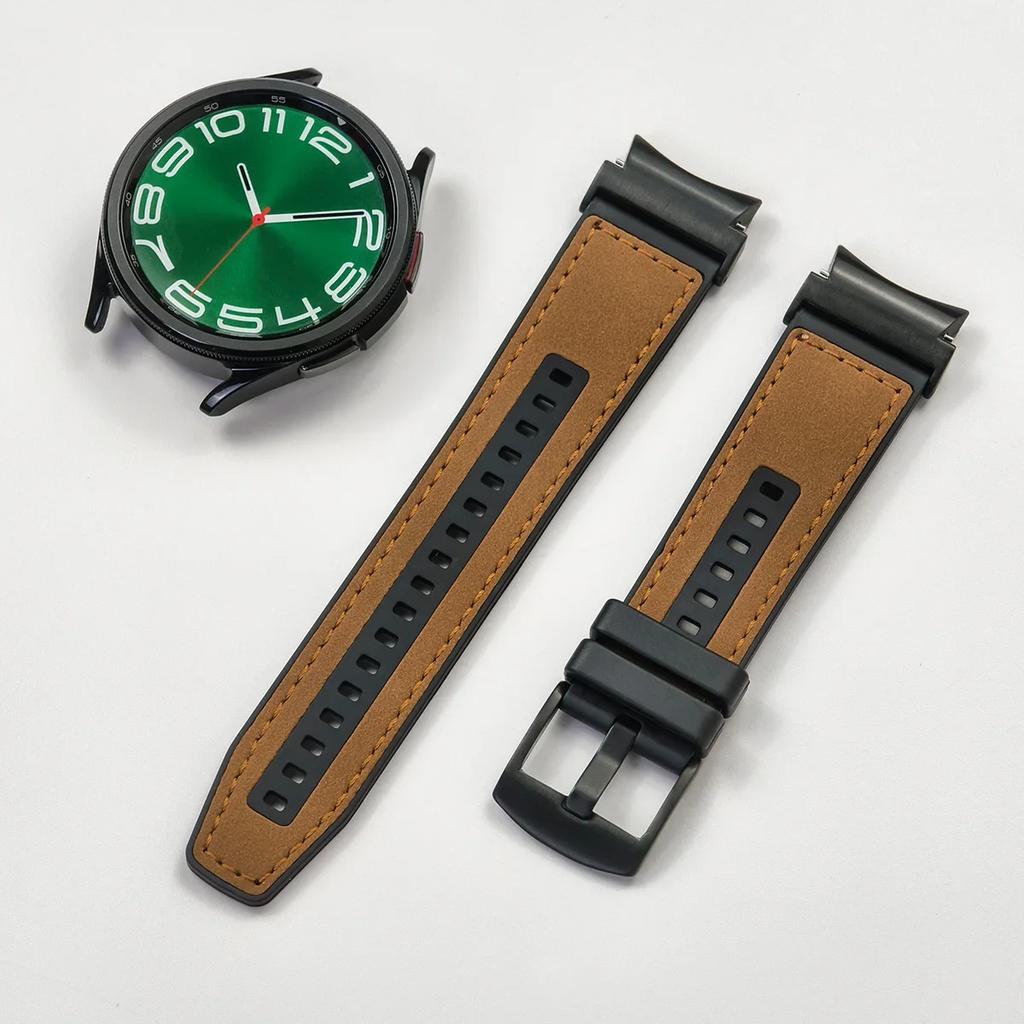 No Gaps Leather Strap for Samsung Galaxy Watch 7 6 5 4 40mm 44mm Watchband Bracelet for Galaxy Watch 6Classic 43 47mm 5Pro 45mm