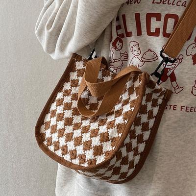 Japanese Diamond Canvas Crossbody Bag for Women's New Korean Style Ins Student Going Out Versatile One-shoulder Handbag