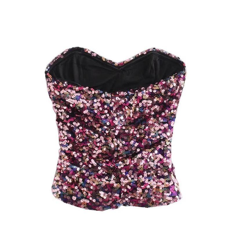 Zbzr Spring New Arrival Women's Clothing with Puff On the Tree Tube Top Stylish Sequin Short Version Tops 07969268620