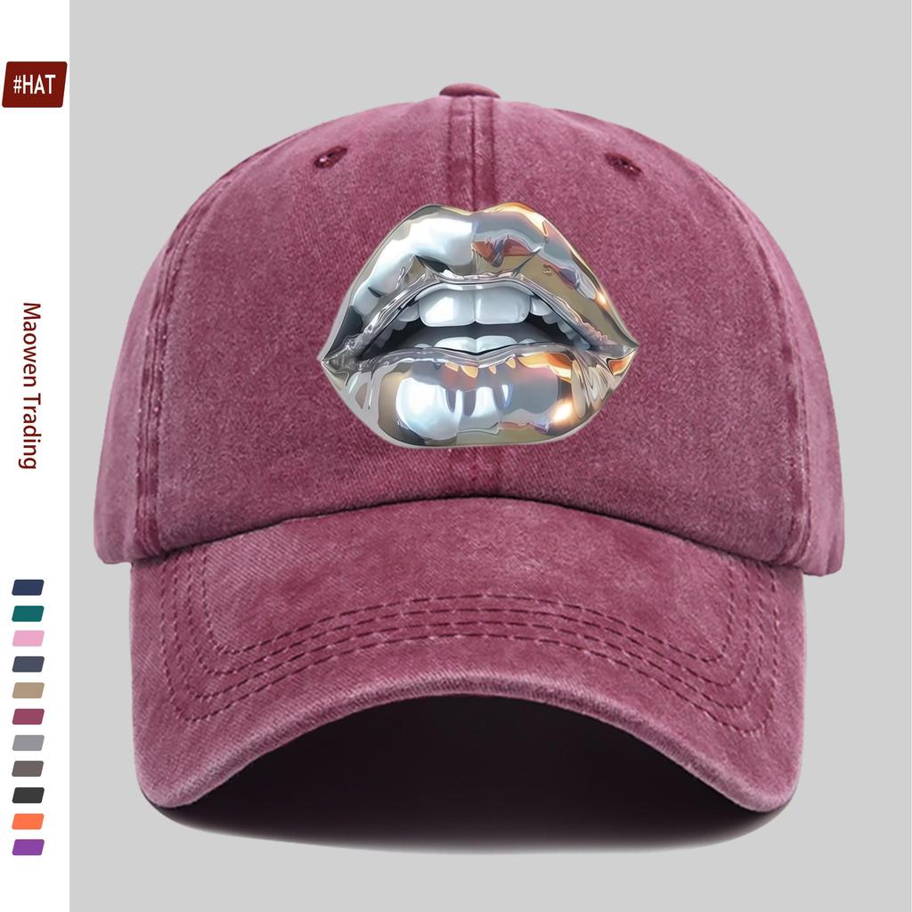 pc Silvery Sexy Lips Print Baseball Cap Suitable Sun Hat for SpringSummer Travel Comfortable and Lightweight Adjustable Sna