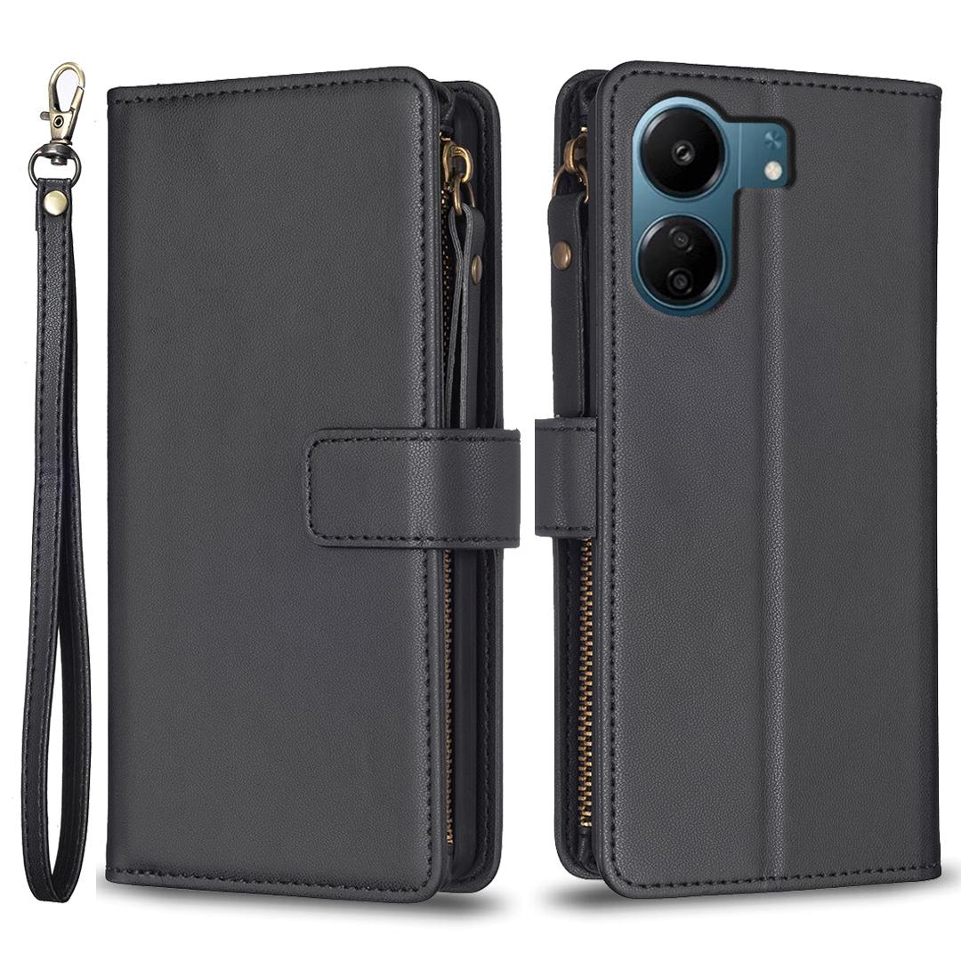 

BF Style-19 for Xiaomi Redmi 13C 4G/13C 5G/13R 5G/Poco M6 5G/Poco C65 4G Phone Wallet Case PU Leather Anti-Drop Cover Black