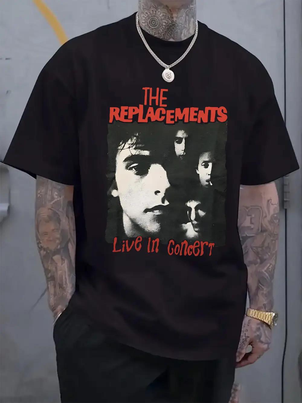 The Replacements  Live in Concert Graphic T-shirt - White Casual Crew Neck Short Sleeve Tee with Band Member Silhouettes XXXXL