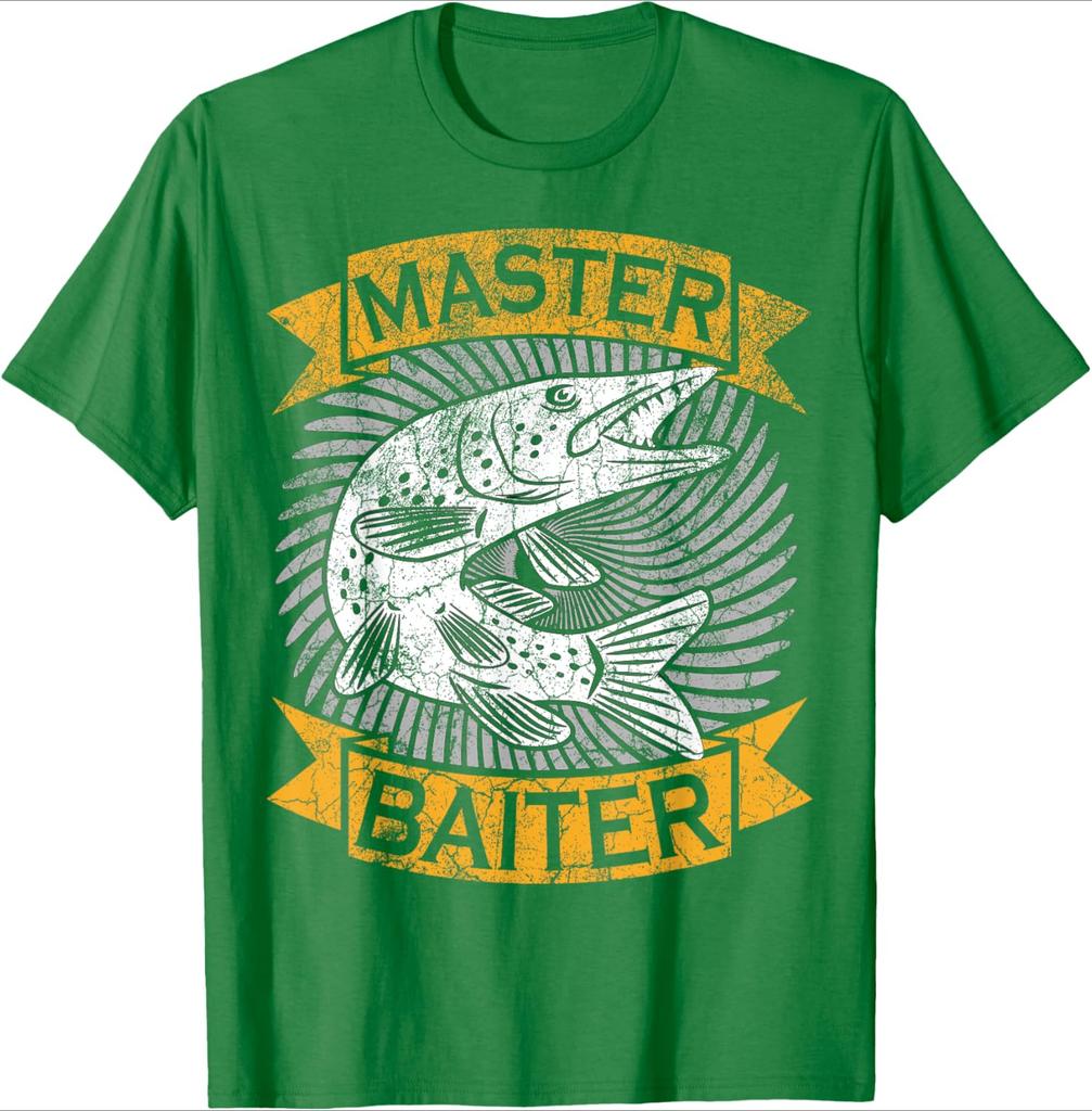 Master Baiter Funny Pike Fishing Gift Ice Fishing Musky pattern design 100 cotton Oneck short sleeve printed mens Tshirt