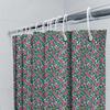 Green Floral Pattern Waterproof Shower Curtain Bathroom Decor Accessory With Hooks Pink Flowers On Green Background, Modern Desi