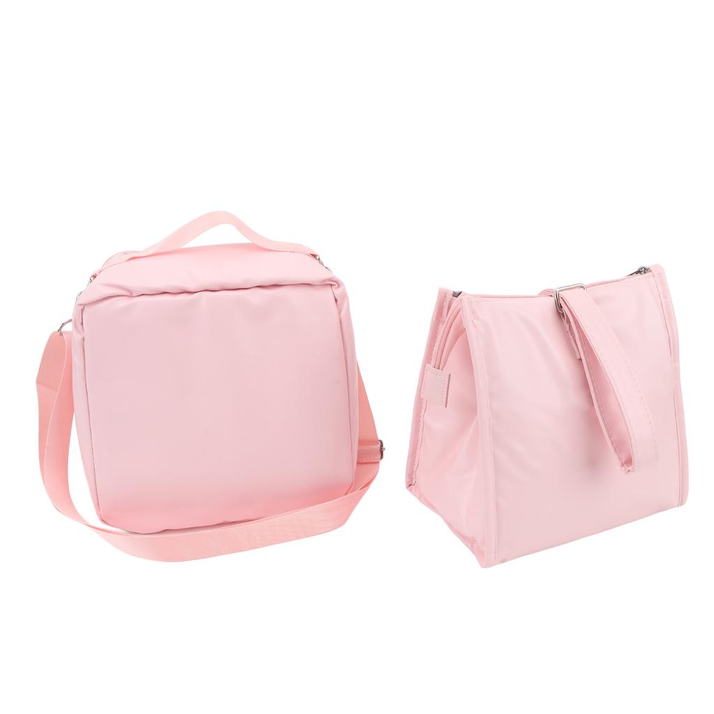 2 Pieces Insulated Lunch Bags PU PVC Waterproof Reusable Leakproof Large Capacity Lunch Handbag with Shoudler Strap Pink