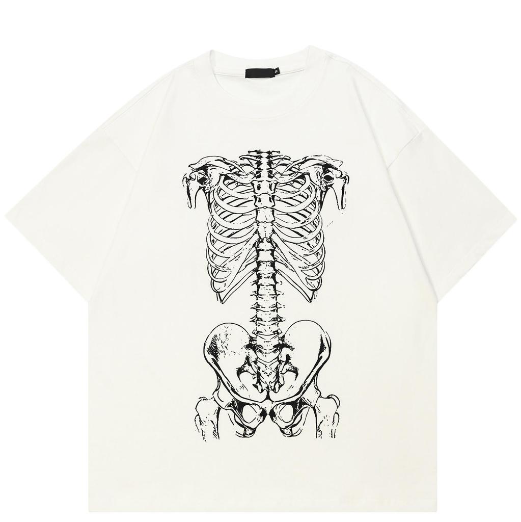 Streetwear Skeleton Graphic T-Shirt Cotton Tshirt Unisex Tops Tees Summer Short Sleeves T Shirt