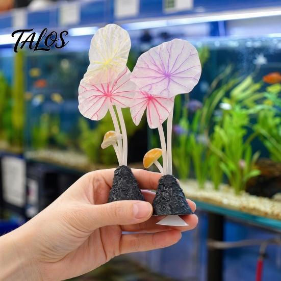 Decorative Aquarium Mushrooms Artificial Plant Ornament, Soft Silicone Lotus Leaves, Suction Cup Glow Leaf Decor in The Dark Safe Accessory
