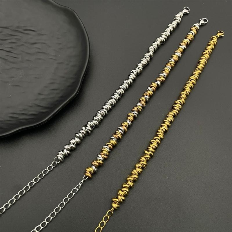 Retro Chain Bracelet in Stainless Steel with Lobster Clasp, Rounded Bead Links and Casual Daily Wear Looks for Styling