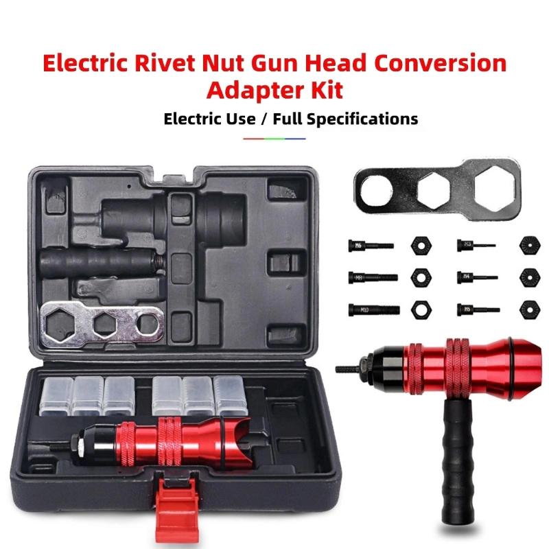 Rivet Nut Drill Adapter Kit with Nut Accessories,Easy To Install Nut Guns Adapter for Electric Rivet Guns