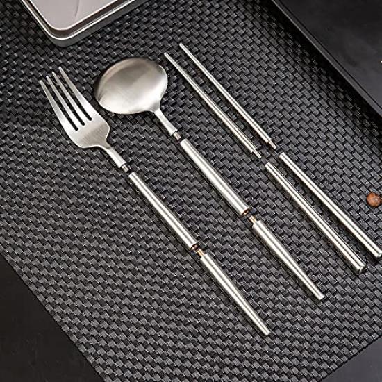 Andoo Cutlery Camping Set Outdoor Cutlery Set Chopsticks Spoon Fork Set Set with Storage Case Set Lunch Box Chopsticks Box Tableware Set Portable