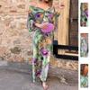 Women's Loose Fit Two-Piece Matching Set Long Sleeve Off Shoulder Cover Up High Waist Floral Print Maxi Skirt Suit