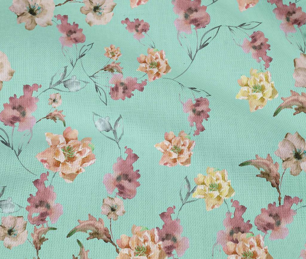 oneOone Cotton Flex Aquamarine Fabric Flower & Leaves Watercolor Sewing Fabric By The Yard Printed Diy Clothing Sewing Supplies 40 Inch
