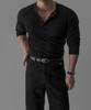 Camiseta de Punto Henley de Canalé Suave Baulopeulodeogteu [Negro]
