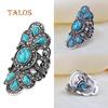 Vintage Inlaid Turquoise Crystal Stone Finger Ring Male Female Rings Hollow Party Symmetric Jewelry