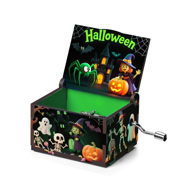 2025 Latest Halloween Series Art Six sided Painted Hand Cranked Music Box Holiday Gift High Quality Durable Perfect Gift