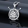 Viking Double Sword And Shield Pendant Necklace Stainless Steel Jewelry For Men Women