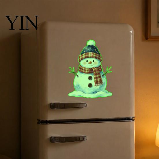 Non Residue Wall Stickers for Appliances Glow in The Dark Snowman Christmas Decor, Removable PVC Winter Scratch Cover Home Decals, Self Adhesive