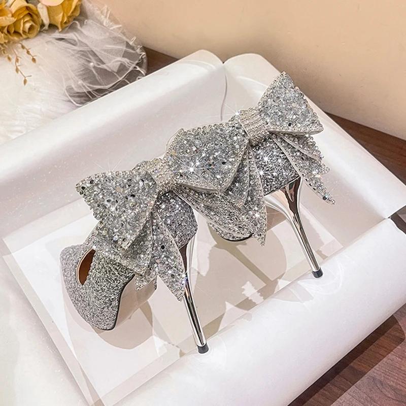 Zapatos de Boda de Lentejuelas Brillantes de Moda para Mujer Novia 2025 Elegantes Puntas Puntiagudas Tacones Finos Zapatos de Salón Mujer Plata Cristal Tacones Altos para Señoras