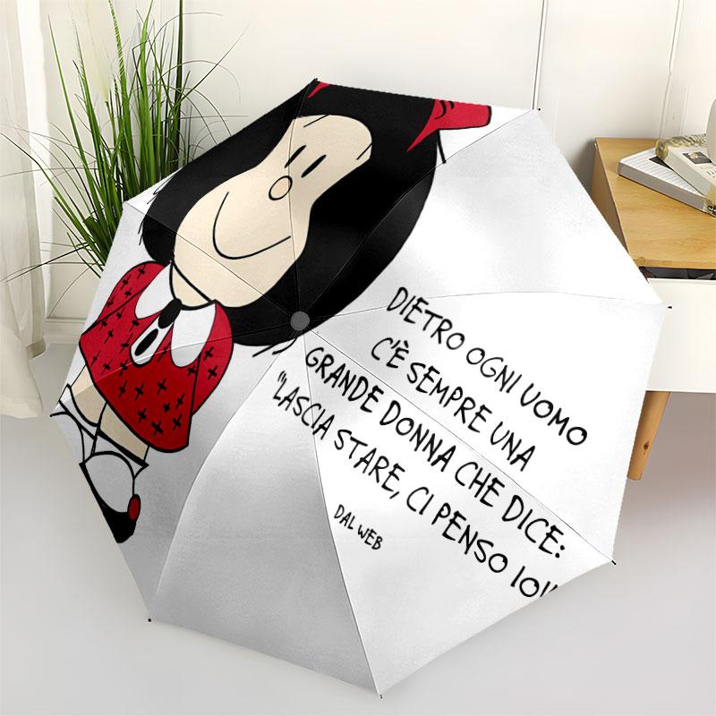 1 PC Automatic Folding Umbrella - Mafalda Pattern Portable Foldable Design With 8 Ribs Christmas Birthday Gifts
