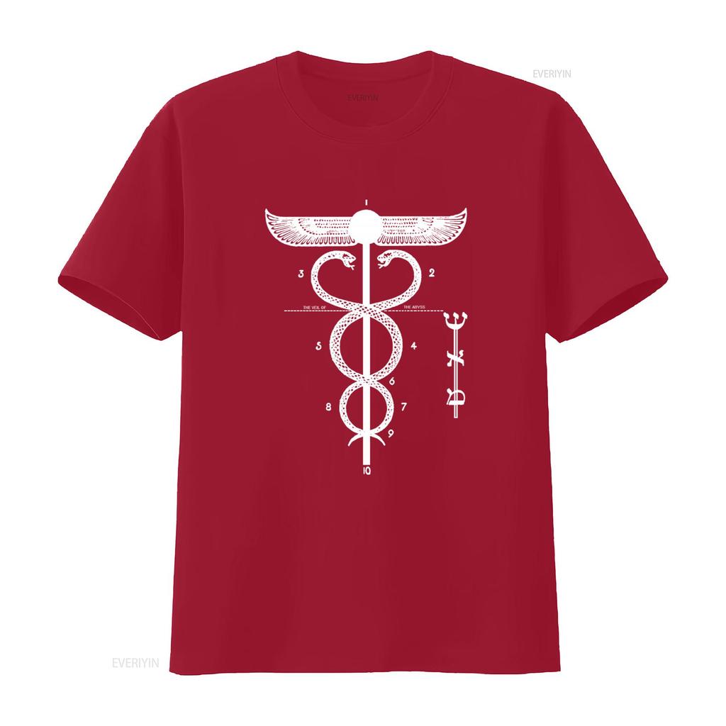 Ancient Caduceus Symbolic Serpent Art T Shirt Mercury Kabbalah Esoteric Mystic Design vintage Washed Versatile Comfortable