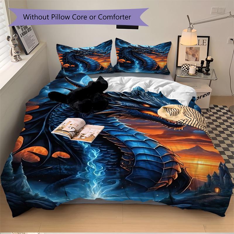 3pcs Dragon Fantasy Artwork Duvet Cover Set -Includes 1 Duvet Cover and 2 Pillowcases, No Quilt Core, All-Season Home Decor  yy251111105