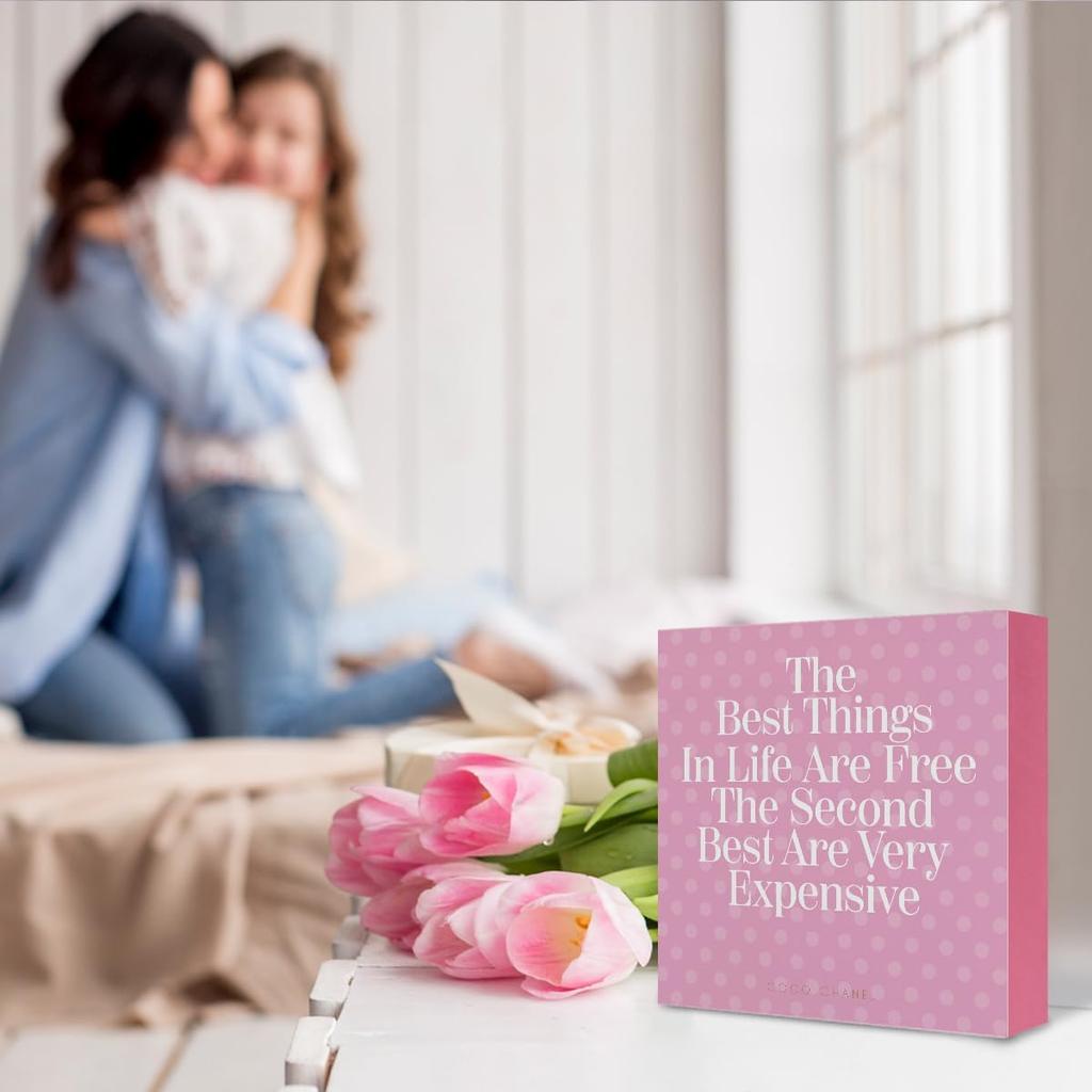 Preppy Girls Room Decor, The Best Things in Life Are Free Sign Wooden Block Preppy Desk Decor, Girl's Bedroom Accessories, Woman Empowerment and