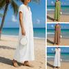 Summer Short Sleeve Cotton Dress for Women Button Down V Neck Long