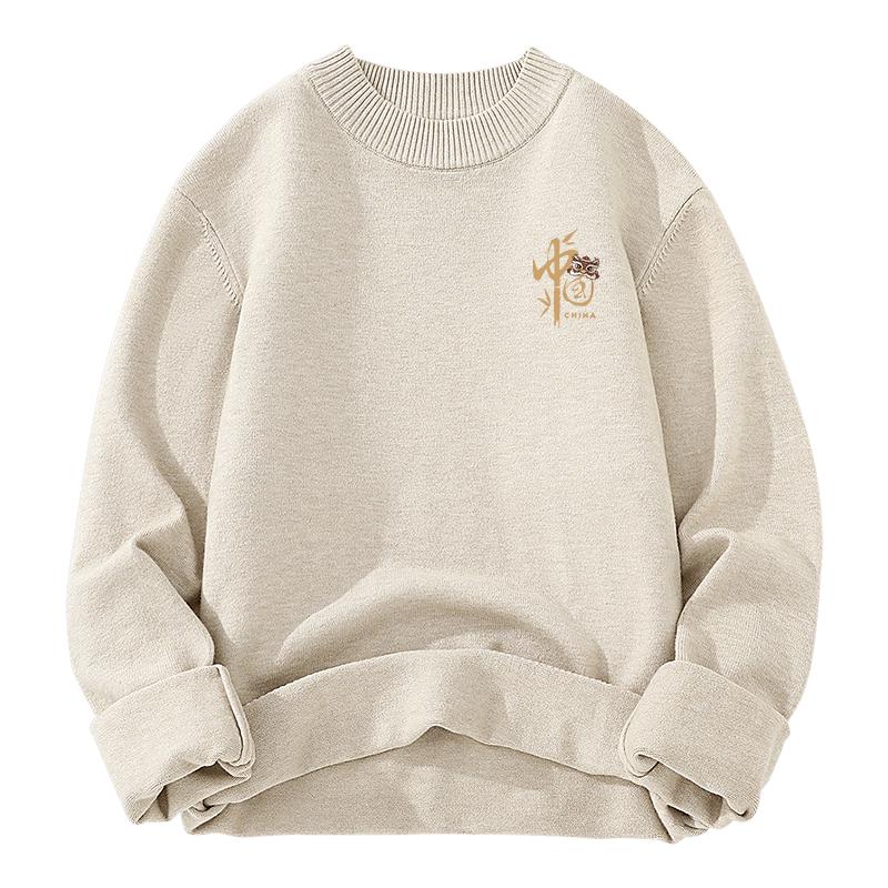 

Jeanswest Men s Guochao Crew Neck Sweater with Lion & Bamboo Print 3XL